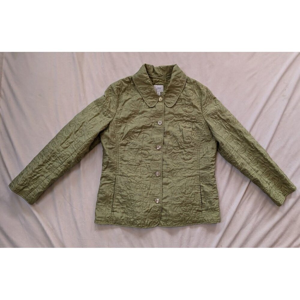 J. Jill Blazer Jacket Quilted Vintage 100% Silk Paisley Embroidery Button Medium